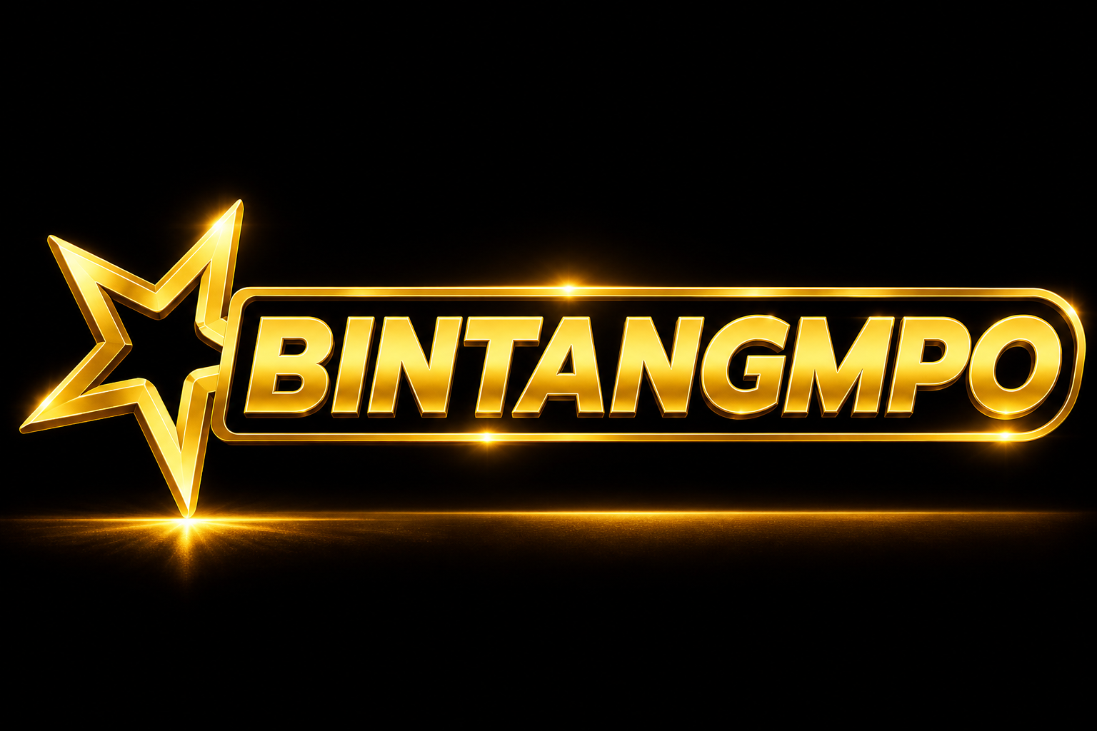 Bintang emas dan teks BINTANGMPO di latar hitam.